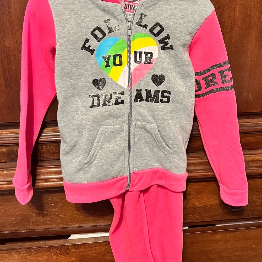 Diva Pink and Gray Hoodie Set with Colorful Accents 4/5 New